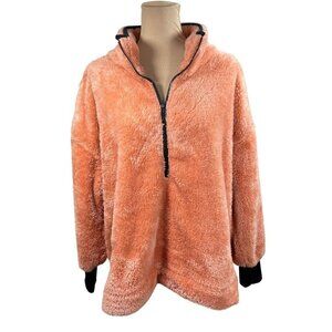 LulaRoe Women's Nancy Half-Zip Teddy Pullover Sherbet Orange Size M Medium
